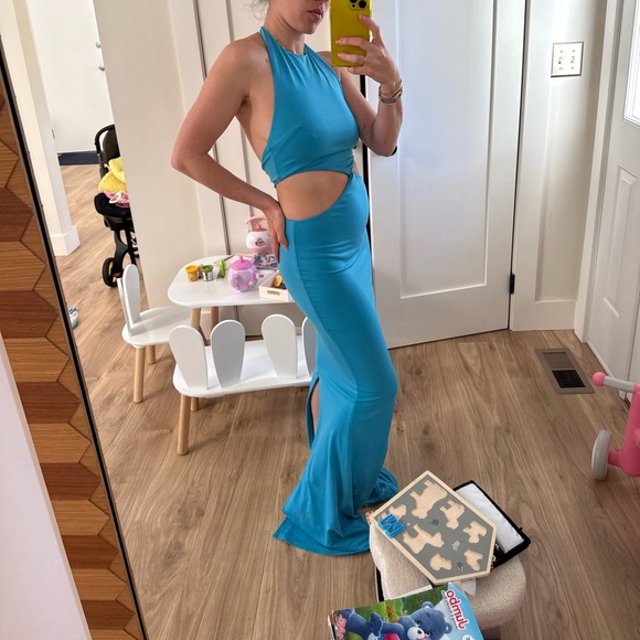 Retrofete Dresses & Skirts - Retrofête Turquoise Cutout Halter Maxi Dress